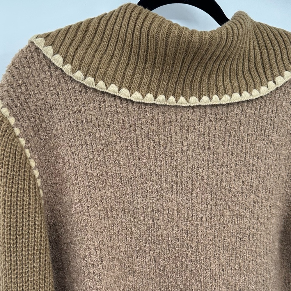 Miss Me 1/4‎ Zip Pullover Textured Cable Knit Brown Tan Sweater Size Small - Picture 6 of 9